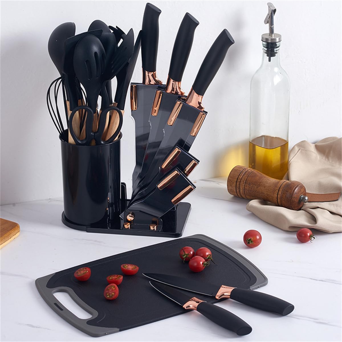 Set Of 20 Silicone Kitchen Utensil With Chopping Board, Cooking Spoon Knife & Fork Set, Wooden Handle Cooking Tool Set Set Of 20 Silicone Kitchen Utensil With Chopping Board, Cooking Spoon Knife & Fork Set, Wooden Handle Cooking Tool Set